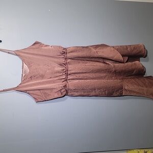 LASCANA Romantic Satin Tie Waist Ruffle Hem Powder Blush Peach Satin Dress